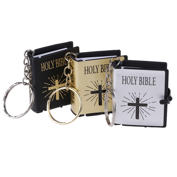 Mini engelsk helig bibel Keychain Religiös kristen Jesus Cros Silver
