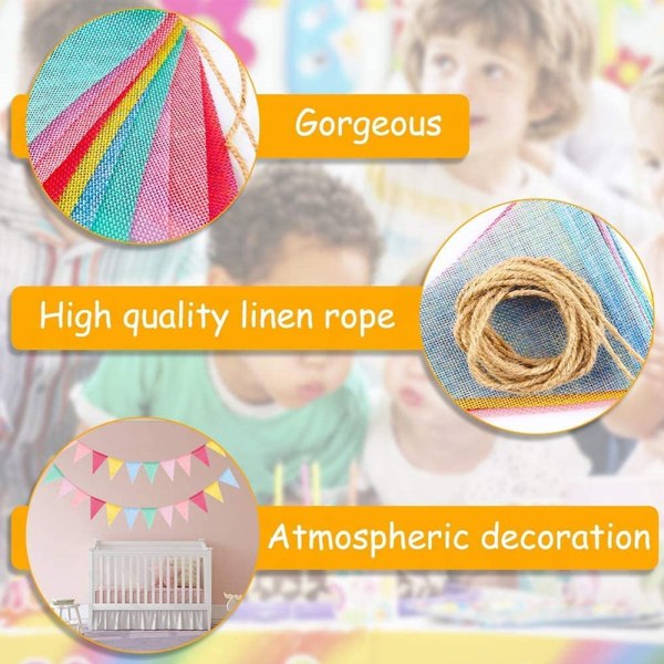 4M färgglad jute linne flagga Vimpel Födelsedag Bunting Banner Wal 12PCS