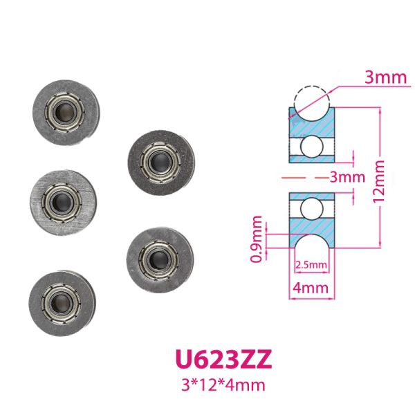 5st V U Spår Rullhjul Kullager Broderi hine Drag U623ZZ 3*12*4mm