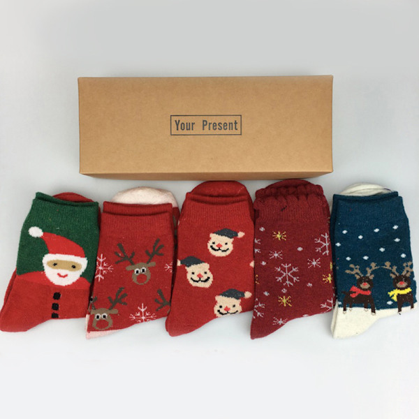 5 par/lot julstrumpor för dam vinter höst jultomte K