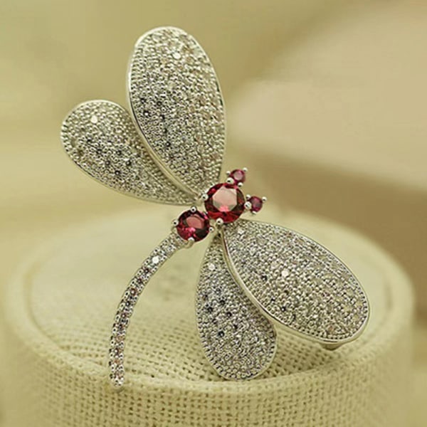 Dragonfly tema mode emalj Kristall Strass Brosch Pin Rose red