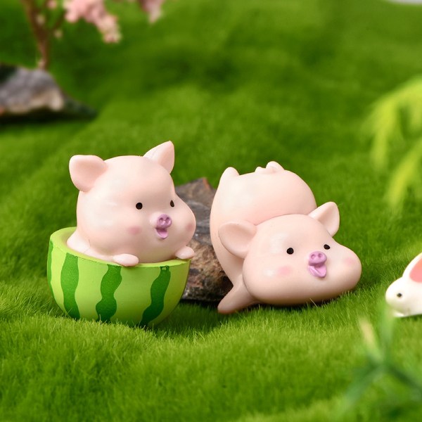 Mini e Pig Figurine Djurmodell Moss Micro Landscape Home Deco E