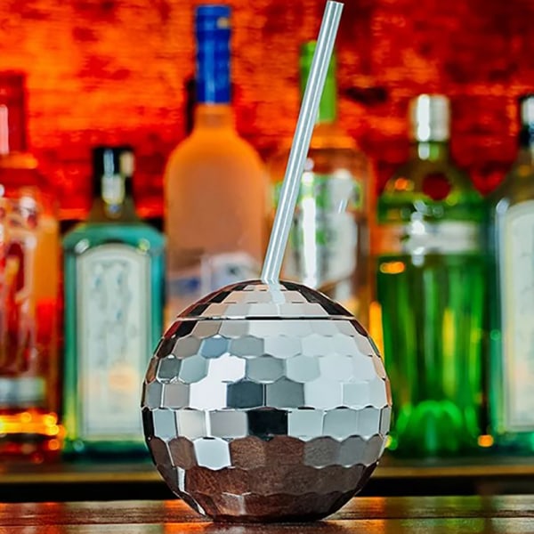 580 ml Unika Disco Ball Cups med halm Flash Cocktail Cup Bar Silver