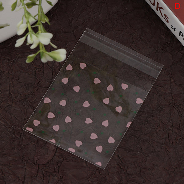 100 ST Transparent Heart Bags Candy Cookie Självhäftande påse D