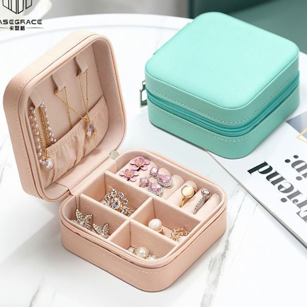 Smycken Display Rese Smycken Case Lådor Bärbar Smyckeskrin Pink