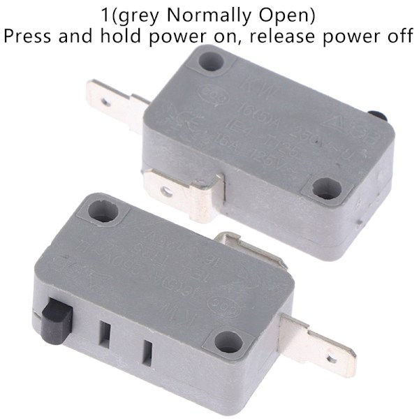 2st KW16(5)A 250VAC Mikrovågsugnsdörr Micro Normalt öppen Cl 1(grey push on)
