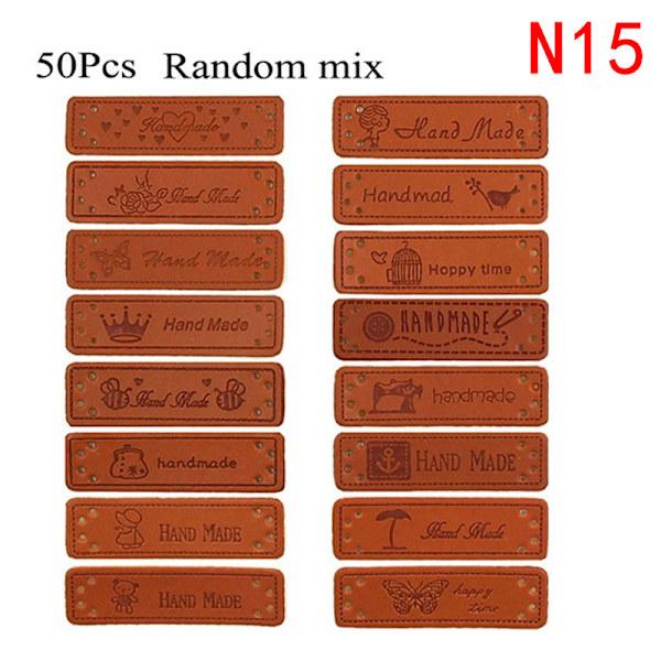50 st Brun gjord med hjärta PU-läder Handgjorda etikettetiketter DIY N15