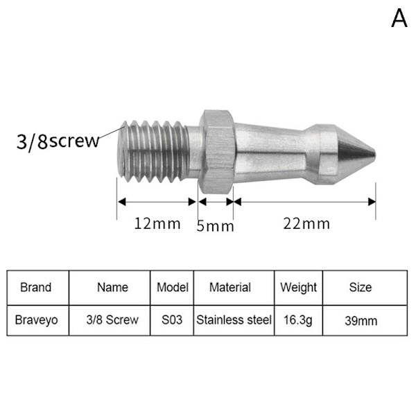 Stativ Spike 1/4 3/8 M8 tums kamera Monopod Fötter Skruv Fast Ac 3/8