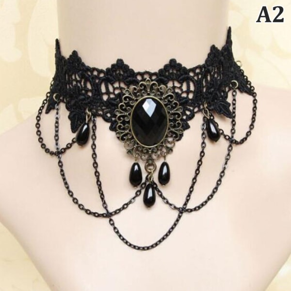 Nya sexiga gotiska Chokers Crystal Black Lace Halsband Vintage Vic A2
