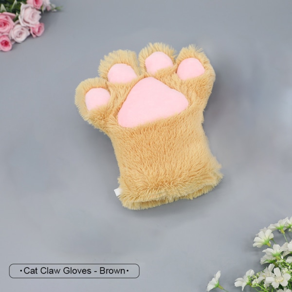 e Cat Paw Cat Paw Handskar Förtjockade Fluffy Cat Paw Split Finger brown one