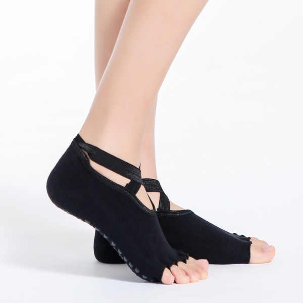 Pu-sockor Professionella femfingerstrumpor Hoppande antisladdstrumpor black Half fingers