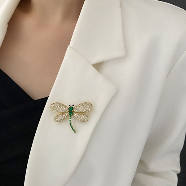 Dragonfly tema mode emalj Kristall Strass Brosch Pin Green