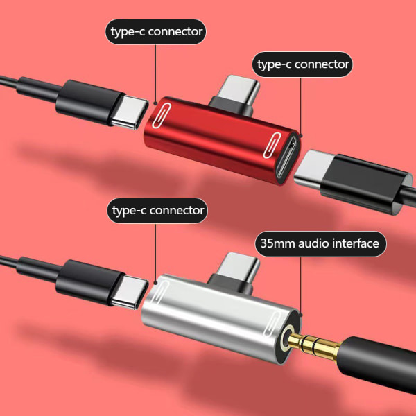 2 IN1 Typ C till 3,5 mm jack Laddningskabel för hörlurar o Omvandlare D