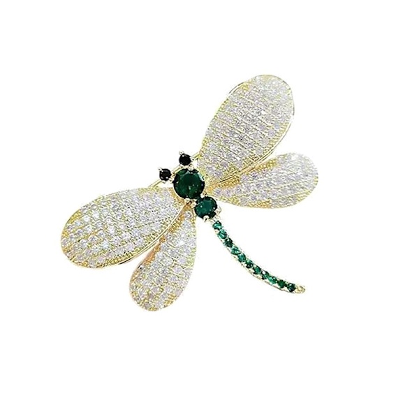 Dragonfly tema mode emalj Kristall Strass Brosch Pin Green
