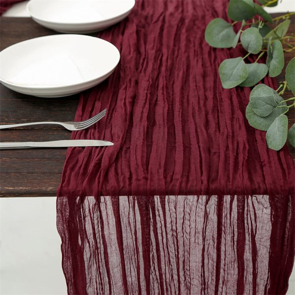 Semi-Sheer Gauze Bordslöpare Sage Cheesecloth Dukning Di Wine red