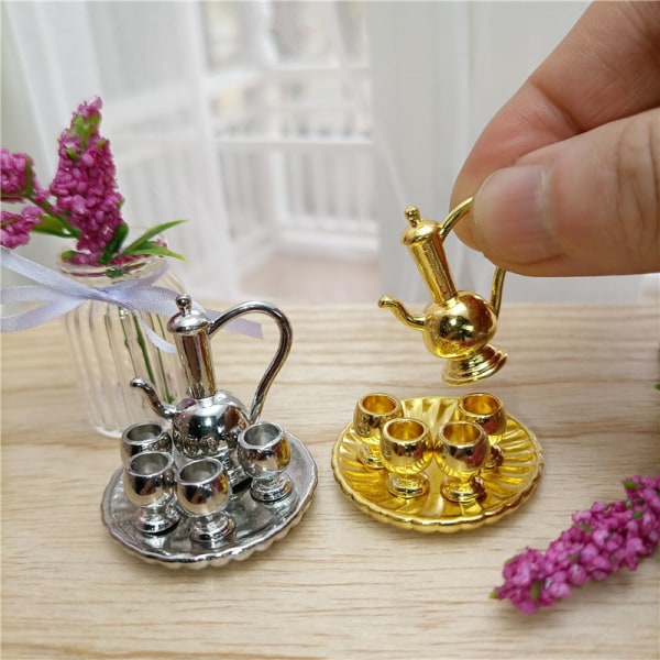 6st Dockhus Miniatyr Metal Tea Dockhus niture Miniatyr Gold