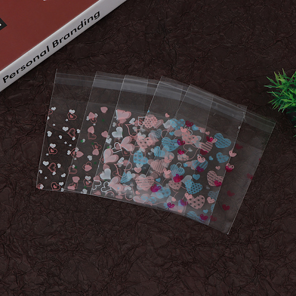 100 ST Transparent Heart Bags Candy Cookie Självhäftande påse D