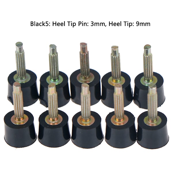 10st Hälreparationsspetsar Pins Skor tips Kranar Dowel Lifts Byt ut Black Heel Tip Pin: 3mm, Heel Tip: 9mm