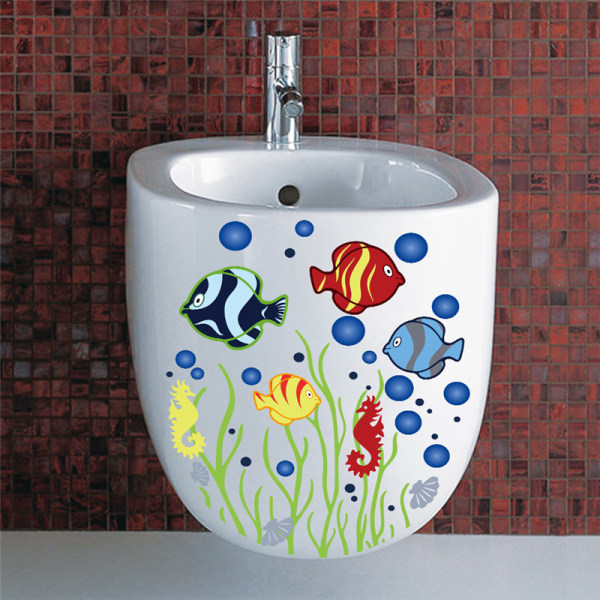 DIY Fishes Aquatic Mural Väggdekaler Toalettrum Hem D