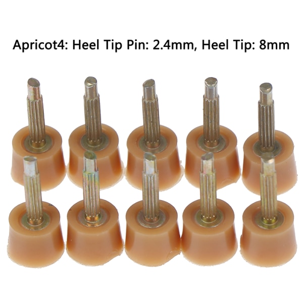 10st Hälreparationsspetsar Pins Skor tips Kranar Dowel Lifts Byt ut Apricot Heel Tip Pin: 2.4mm, Heel Tip: 8mm