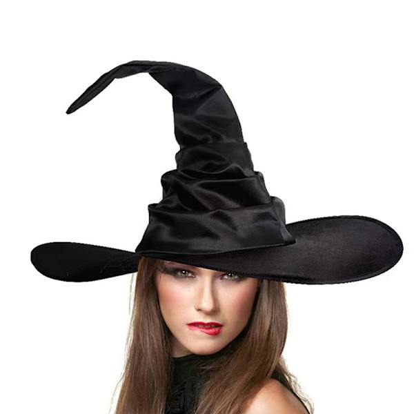 Unisex halloween vinklad häxhatt Black Folds Wizard Hat Herr Wo A