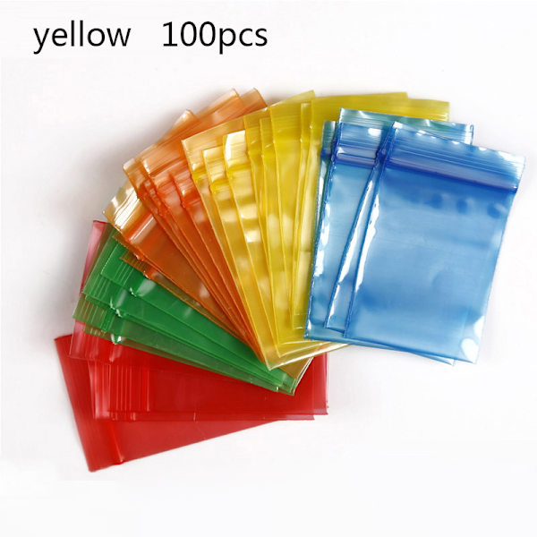 100 st Tjock färg Liten Ziplock Bag Seal Pocket Smycken Mini H Yellow