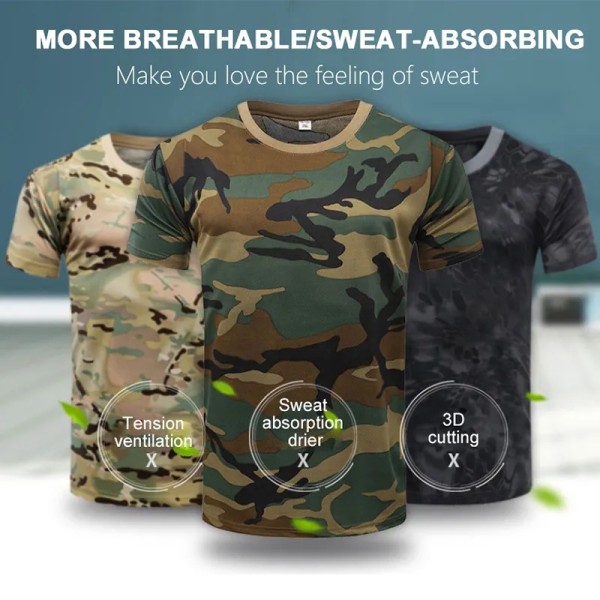 Kamouflage kortärmad sport T-shirt Outdoor Fitness Tactica jungle XXXL