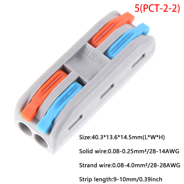 5PCS trådanslutningar PCT-222 plintblockledare SPL-2/3 P 5(PCT-2-2Color)