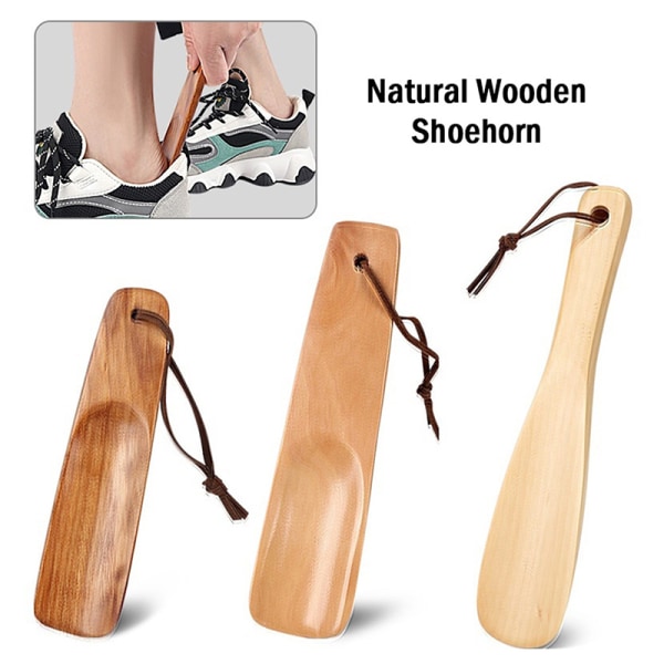 1 ST Skohorn i massivt trä Naturligt träskohorn Långt handtag S M