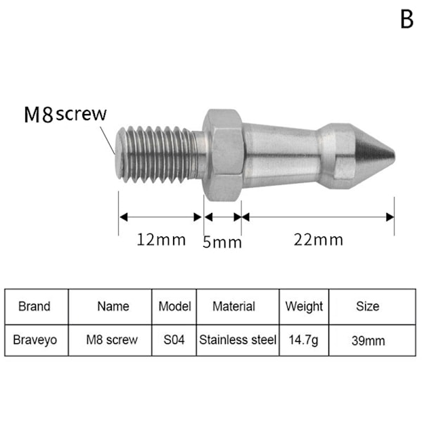Stativ Spike 1/4 3/8 M8 tums kamera Monopod Fötter Skruv Fast Ac M8