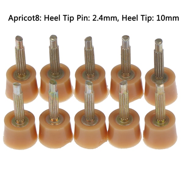 10st Hälreparationsspetsar Pins Skor tips Kranar Dowel Lifts Byt ut Apricot Heel Tip Pin: 2.4mm, Heel Tip: 10mm