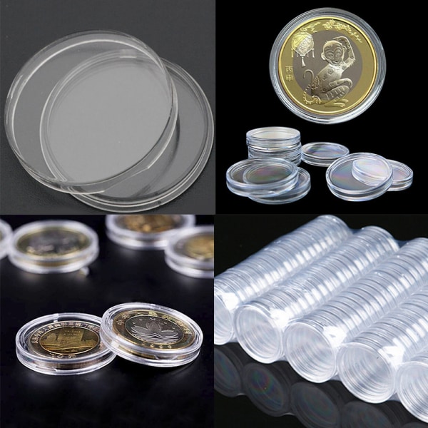 10 st 35 mm applicerade genomskinliga runda fodral Myntförvaringskapslar Håll