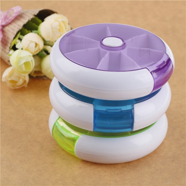 veckovis roterande pillerbox resa organizer case medicin purple