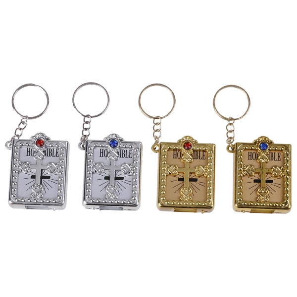 Mini HELIG Bible Keychain Religiös kristen Jesus Cross Key Ch Gold