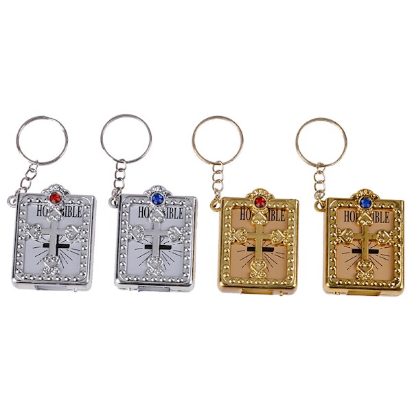 Mini HELIG Bible Keychain Religiös kristen Jesus Cross Key Ch Silver