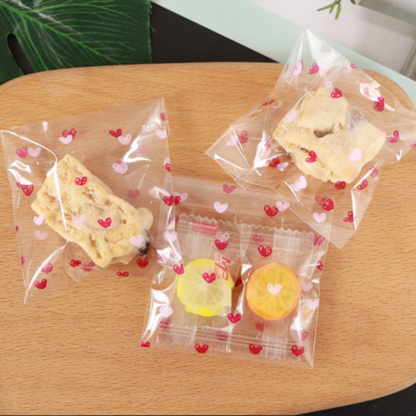 100 ST Transparent Heart Bags Candy Cookie Självhäftande påse D