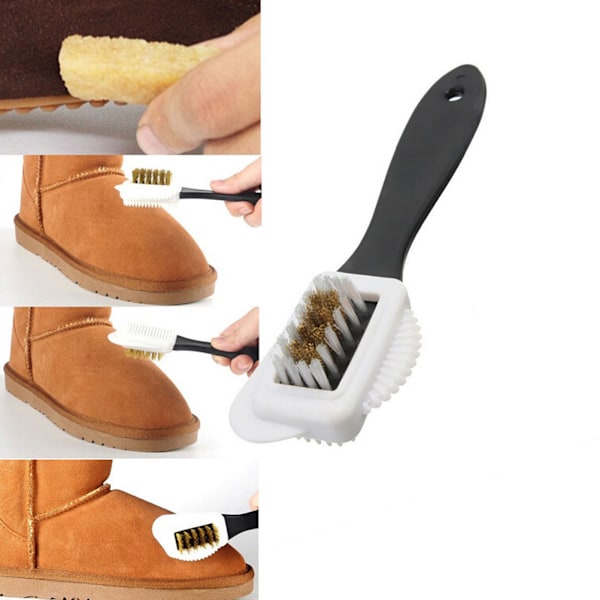 Chic 3-sidig rengöringsborste för mocka Nubuck skor Boot Cleaner