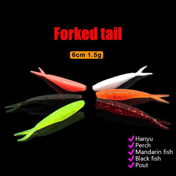 Single Color Fork Tail 6Cm/1,3G Soft Bait Fishing Bait Fishing Dark green 20pcs