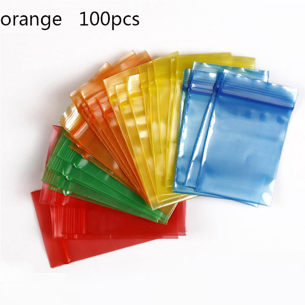 100 st Tjock färg Liten Ziplock Bag Seal Pocket Smycken Mini H Orange