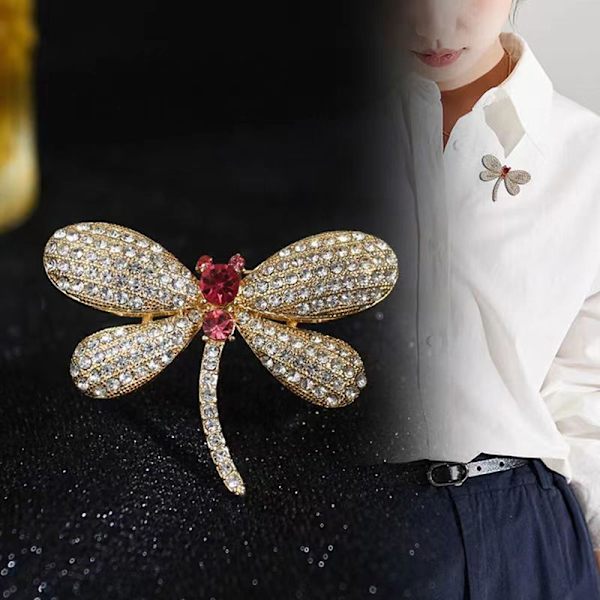 Dragonfly tema mode emalj Kristall Strass Brosch Pin Green