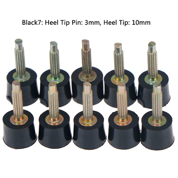 10st Hälreparationsspetsar Pins Skor tips Kranar Dowel Lifts Byt ut Black Heel Tip Pin: 3mm, Heel Tip: 10mm