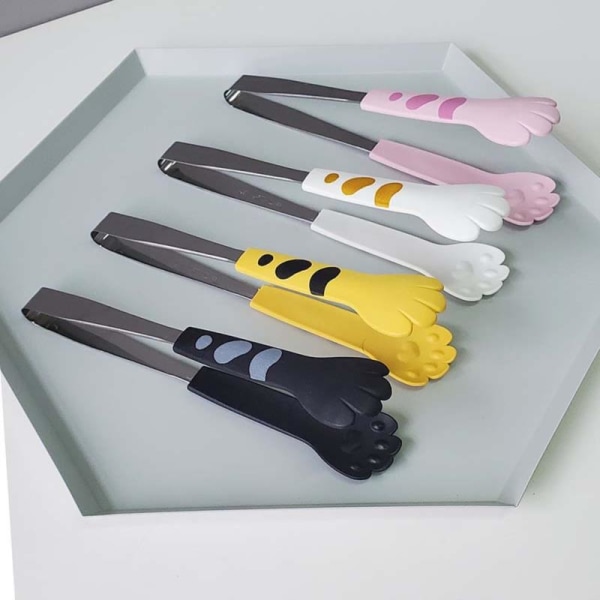 Cat Paw Shape Tongs e Cartoon Meal Tongs Rostfritt stål Barbe White M