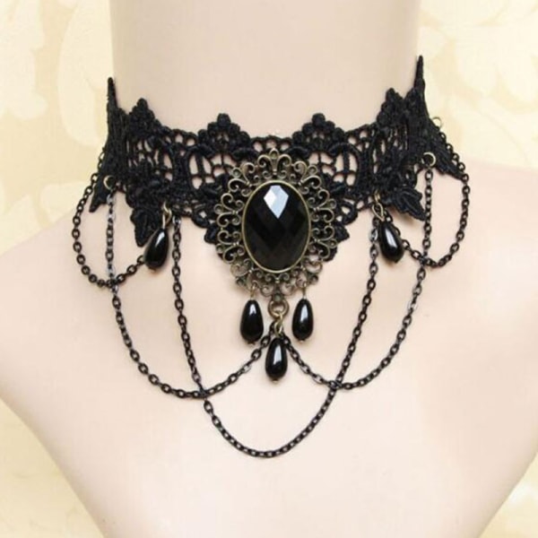 Nya sexiga gotiska Chokers Crystal Black Lace Halsband Vintage Vic A9