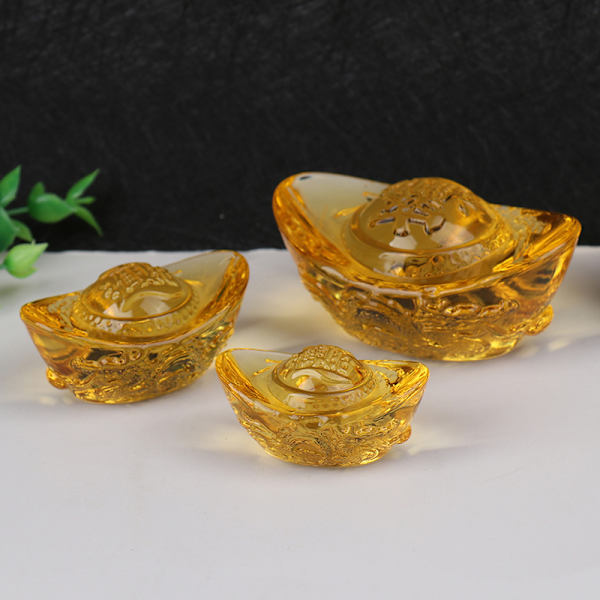 Feng Shui Yuan Bao Dragon Pattern Ingot Lucky Blessing Hem Eller 8cm