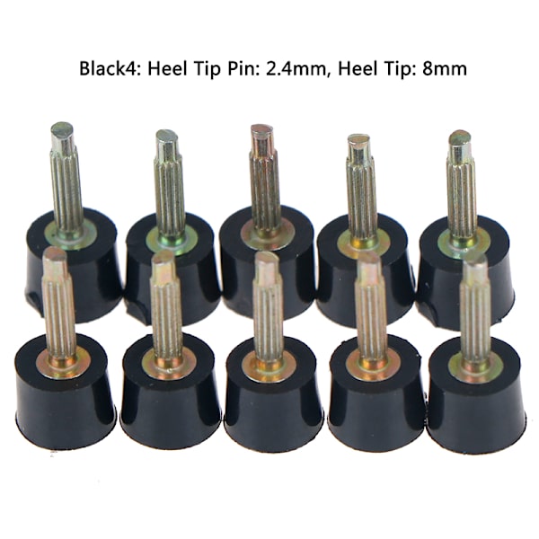 10st Hälreparationsspetsar Pins Skor tips Kranar Dowel Lifts Byt ut Black Heel Tip Pin: 2.4mm, Heel Tip: 8mm