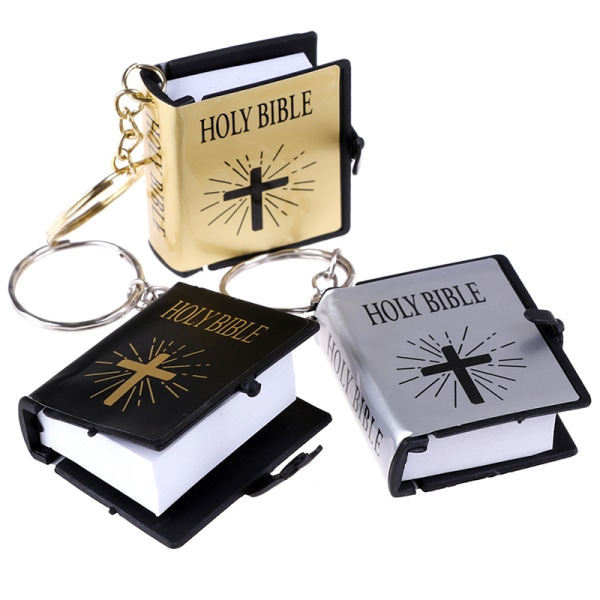 Mini engelsk helig bibel Keychain Religiös kristen Jesus Cros Silver