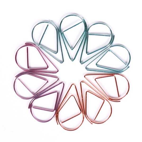 50 stycken metall droppformade pappersklämmor Kawaii e Bookmark Clip S Gold