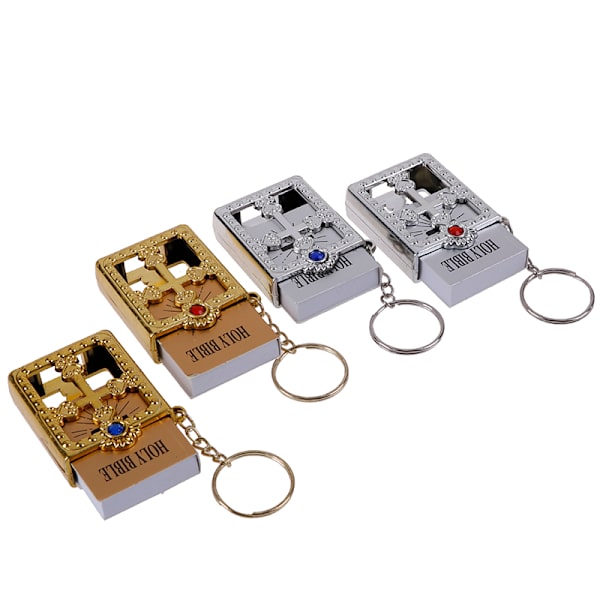 Mini HELIG Bible Keychain Religiös kristen Jesus Cross Key Ch Silver