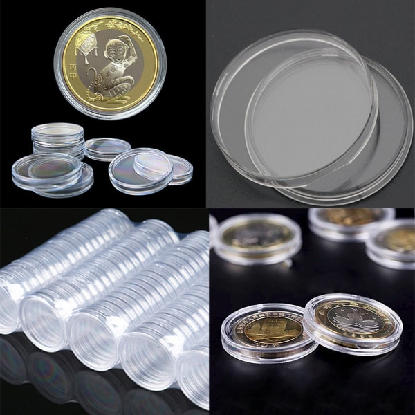 10 st 35 mm applicerade genomskinliga runda fodral Myntförvaringskapslar Håll