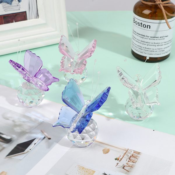 Crystal Butterfly Ornament Hantverk Glas Paperweight Hem Weddi Yellow